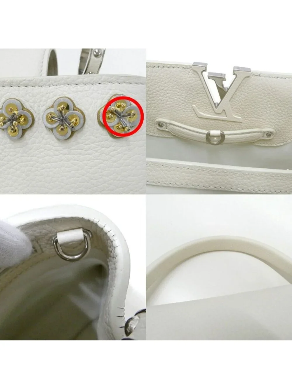 Louis Vuitton Capucines PM Flower Beads White Taurillon Leather Handbag 2-Way